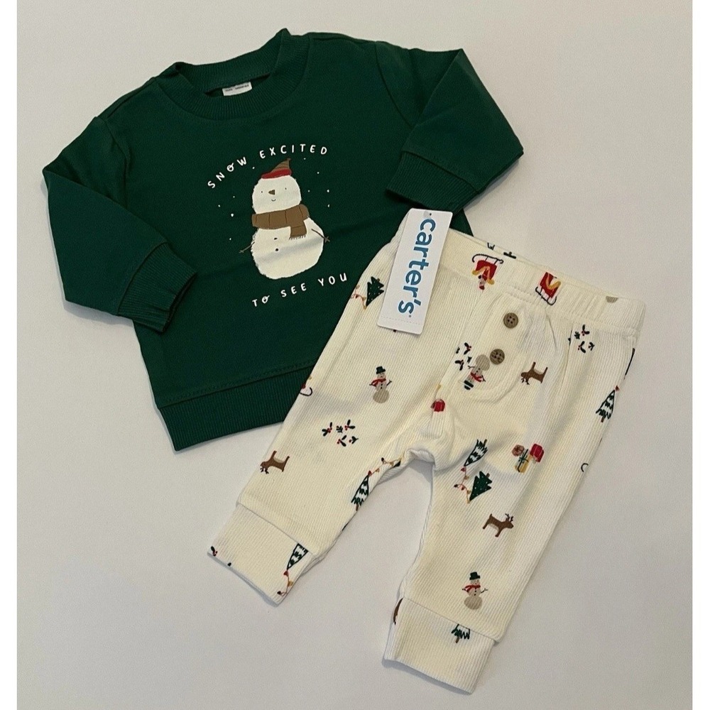 Carters Baby Boy Christmas Clothes 6 Months Pants Shirt 2 PC Cute Winter Outfit